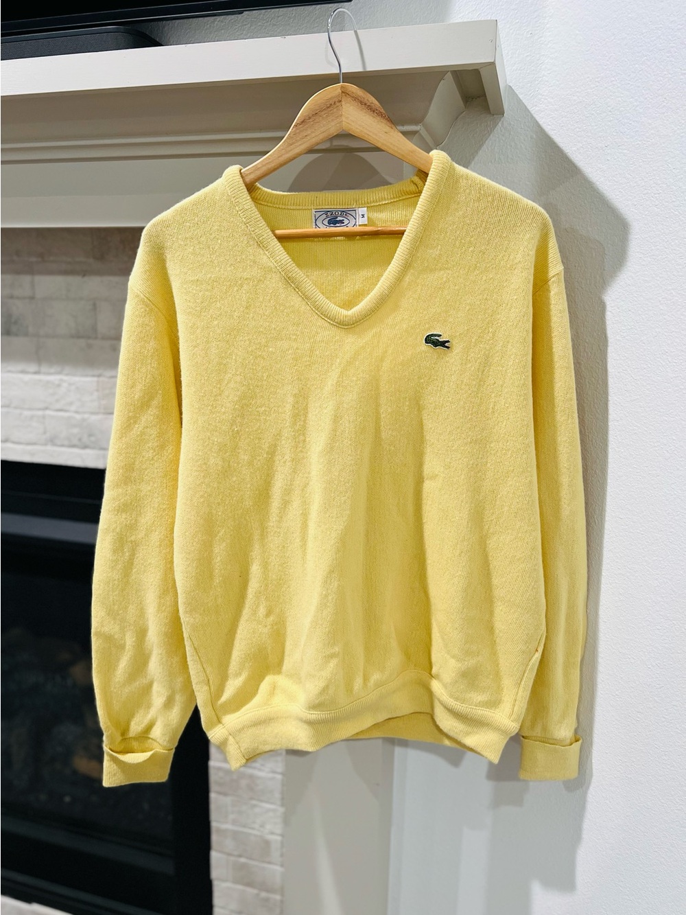 Vintage LACOSTE 70s 80s V-Neck Pullover Knit Sweater Yellow Size M